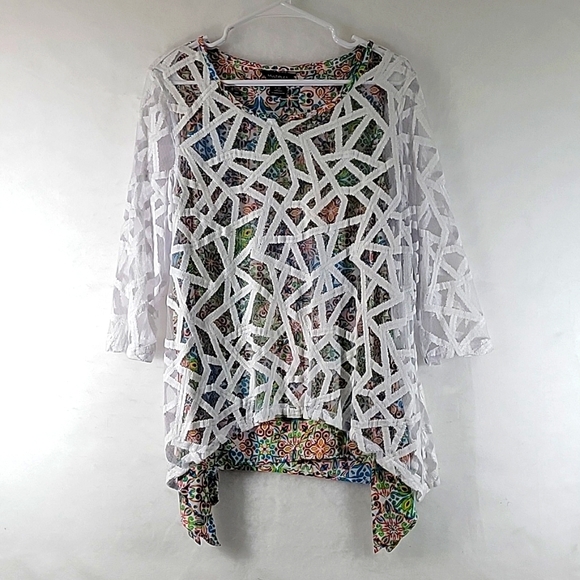 MULTIPLES Two-piece Sleeveless Tank w Sheer Outer Layer Tunic Size S - Picture 1 of 8